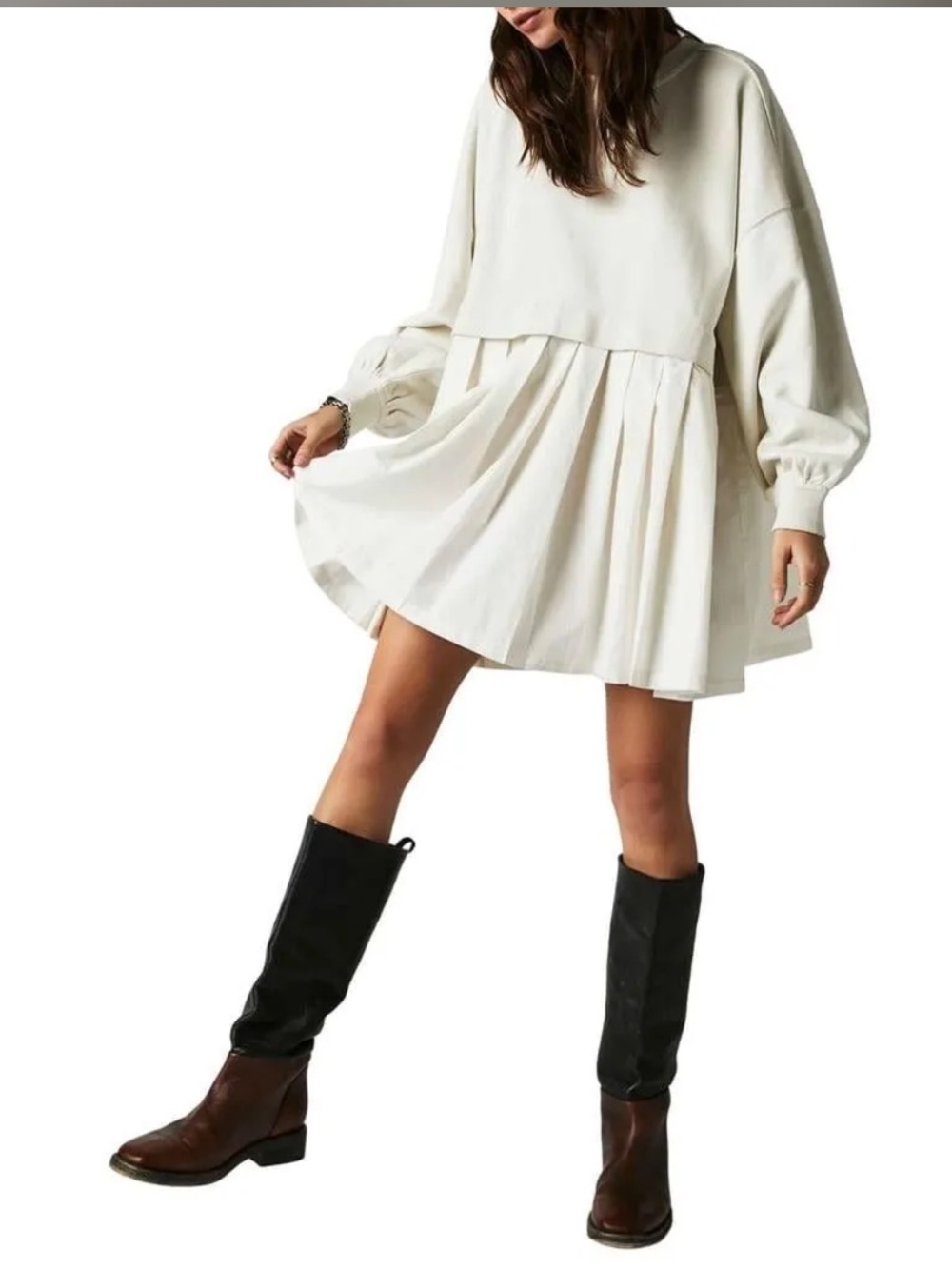 Free People Eleanor Sweatshirt Tunic Dress with Embroidered Heart Detail